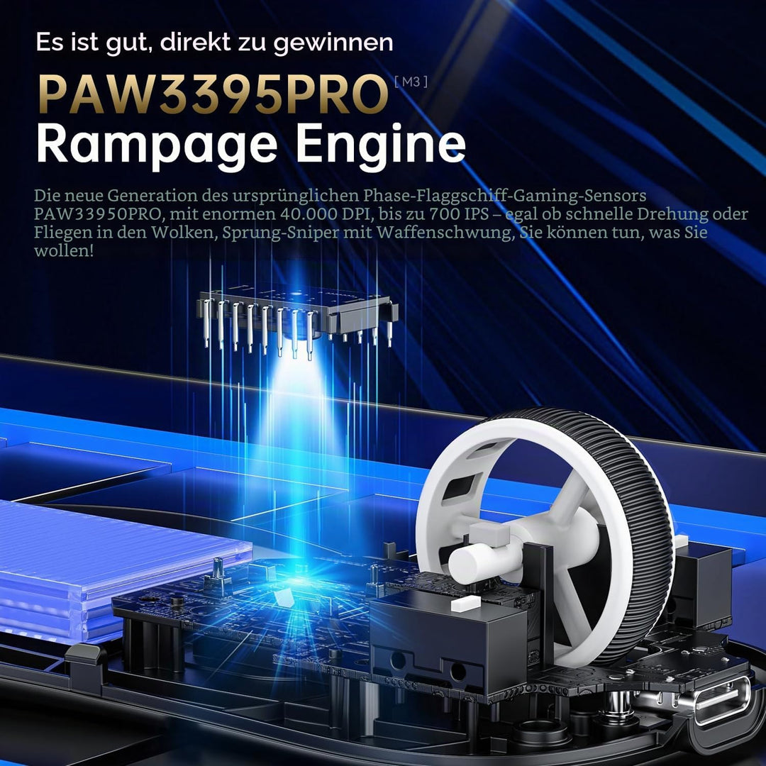 MAMBASNAKE M3 39g Superlight Mouse, PixArt PAW3395PRO Gaming Sensor, BT/2.4G Wireless/Wired Gaming M