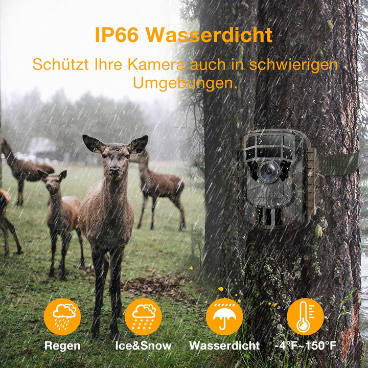 VOOPEAK Wildkamera mit 32G SD Karte, 2K 36MP Wildkamera mit Bewegungsmelder Nachtsicht, Wildtierkame