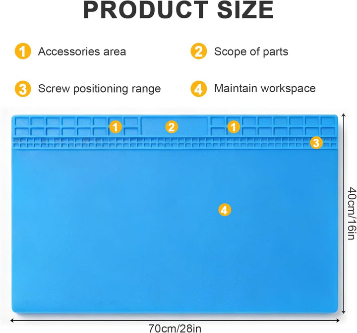 Lötmatte extra gross aus Silikon 70x40cm, antistatische Reparaturmatte hitzebeständig bis 500℃, magn