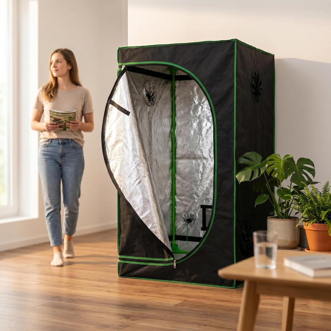 Mucola Growzelt 120x60x180 cm Set mit 3-in-1 Messgerät Zuchtzelt für Hydrokulturen zur Pflanzenzucht