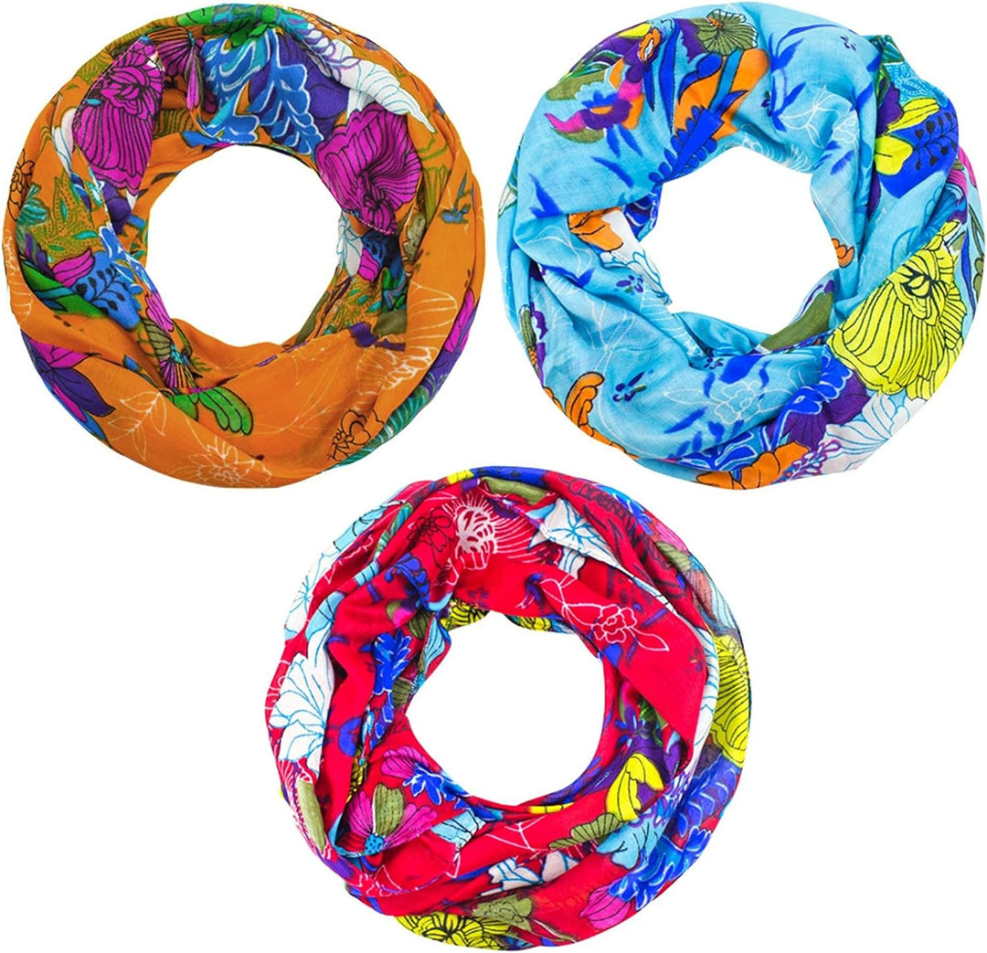 Sunsa Damen 3 Set Loop Schals. 100% Baumwolle Schlauchschals für Frühlings/Sommer. Dünne Loopschals