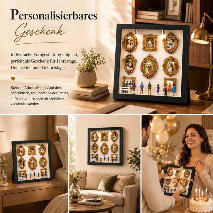 DIY Mini Museum Silhouette Box Set mit LED Licht – 8 Goldene Rahmen & 8 Figuren, Museum of Us, Mini