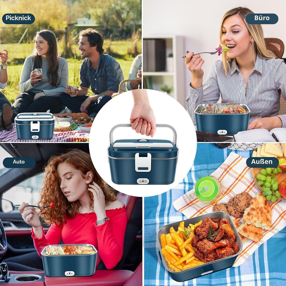 Elektrische Lunchbox 120W 3-in-1 12V/24V/220V Brotdose Elektrisch für Auto, LKW, Büro 1,8L Beheizte