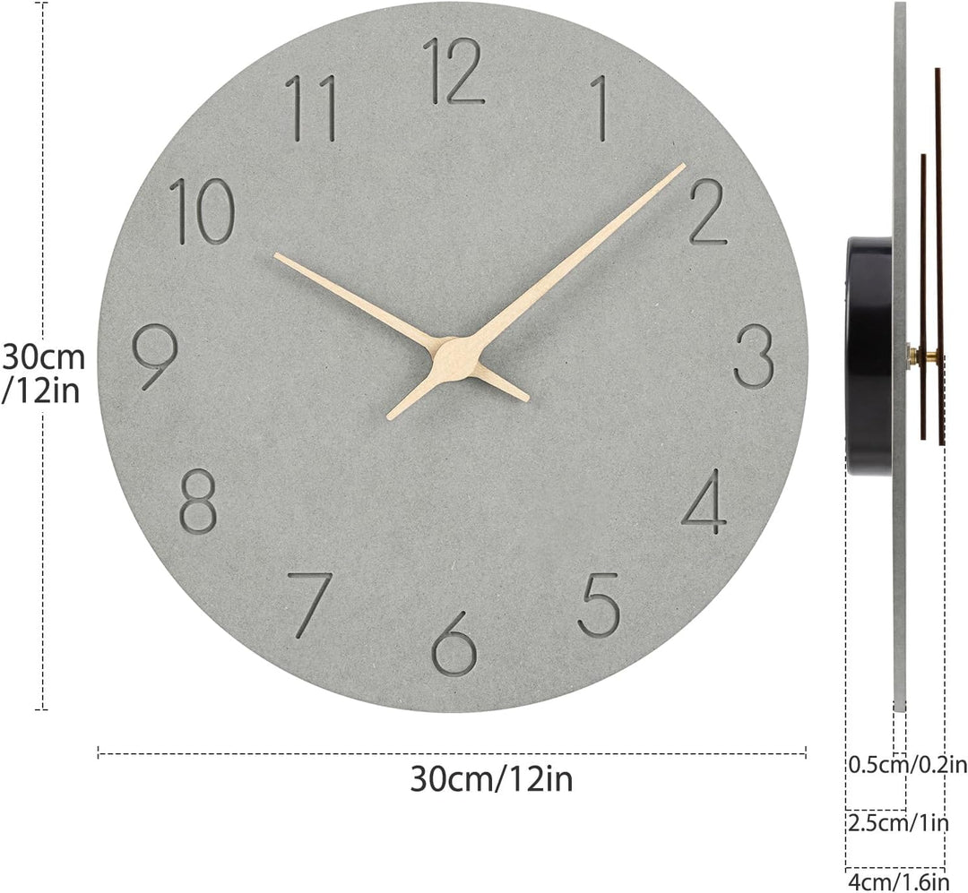 Warminn MDF Holz Wanduhr Ohne TickgeräUsche Lautlos Modern 30cm Quarz Gross Batterie Betriebene Wand