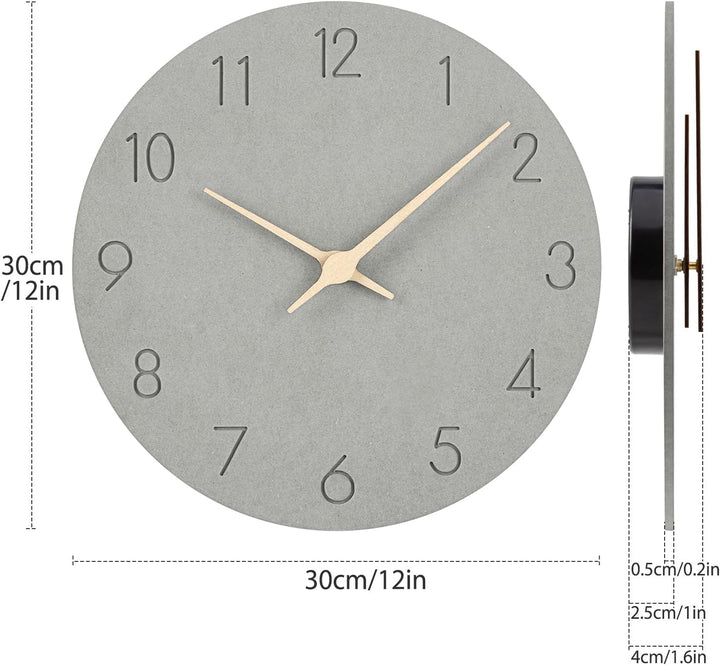 Warminn MDF Holz Wanduhr Ohne TickgeräUsche Lautlos Modern 30cm Quarz Gross Batterie Betriebene Wand