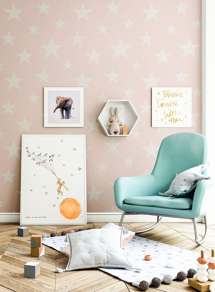 NEWROOM Kindertapete Rosa Sterne Kinder Vliestapete Weiss Vlies Kindertapete Kinderzimmer Babytapete