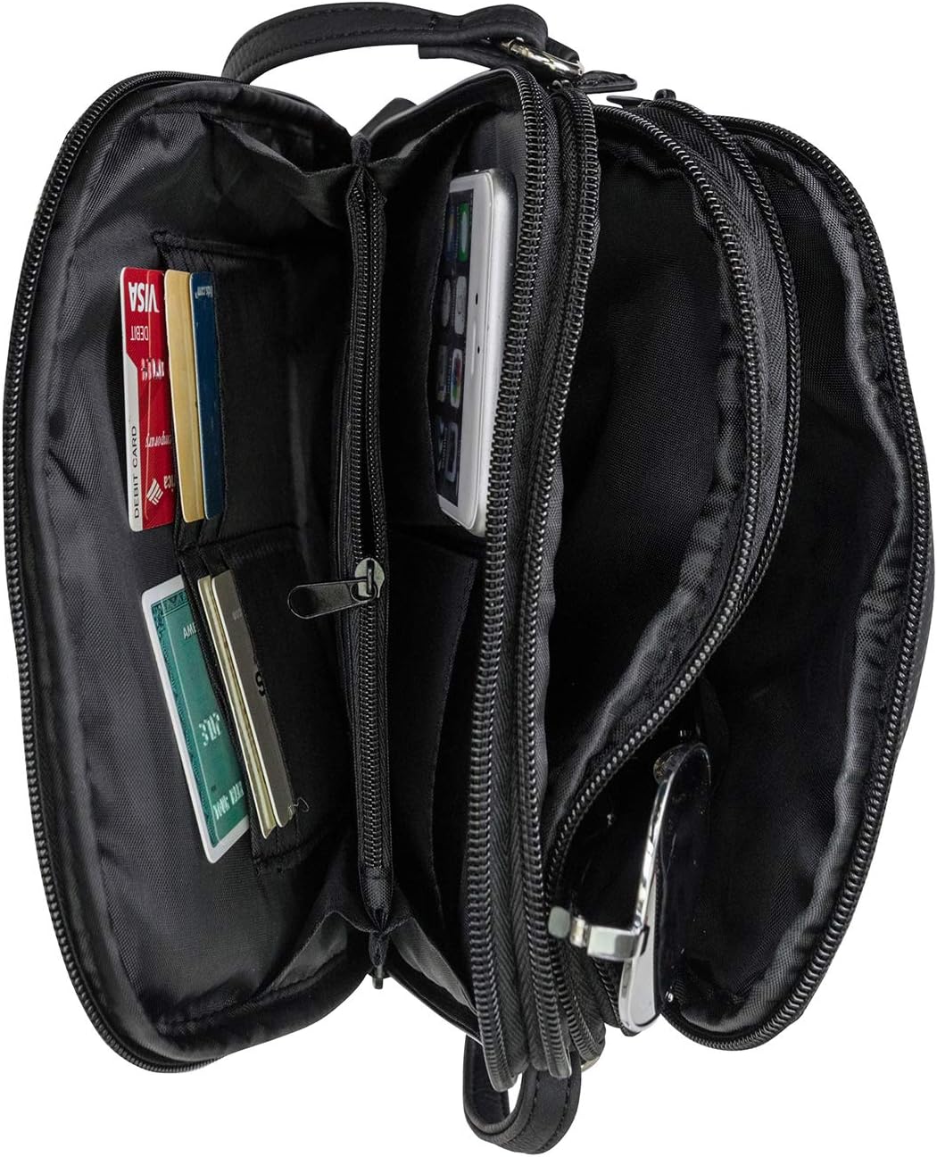 MultiSac Damen North South Mini Zip Around Crossbody Bag Schultertasche Schwarz, Schwarz