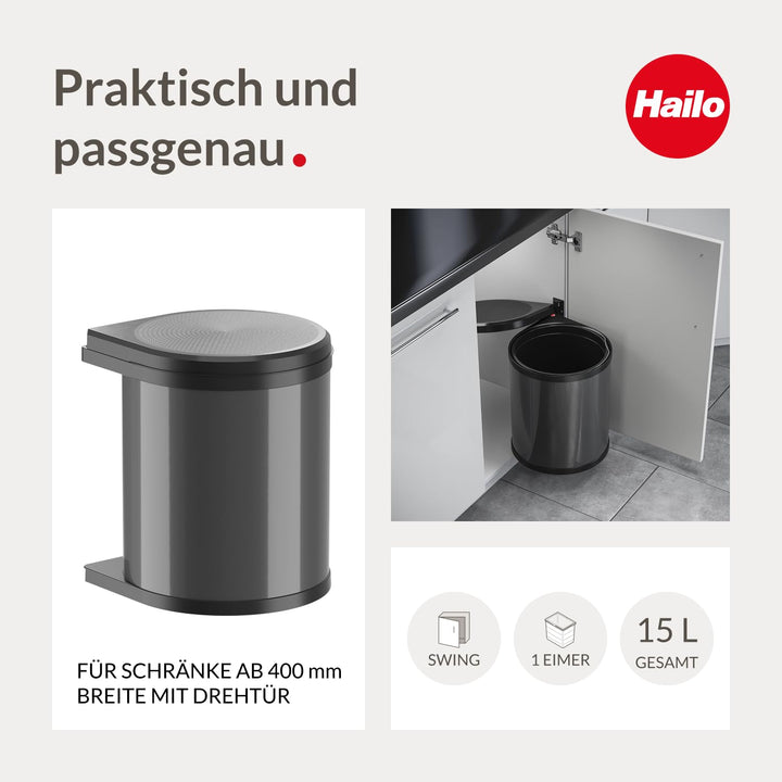 Hailo Abfallsammler Swing Mono Mülleimer Abfalleimer 3515 slate-grey NEU