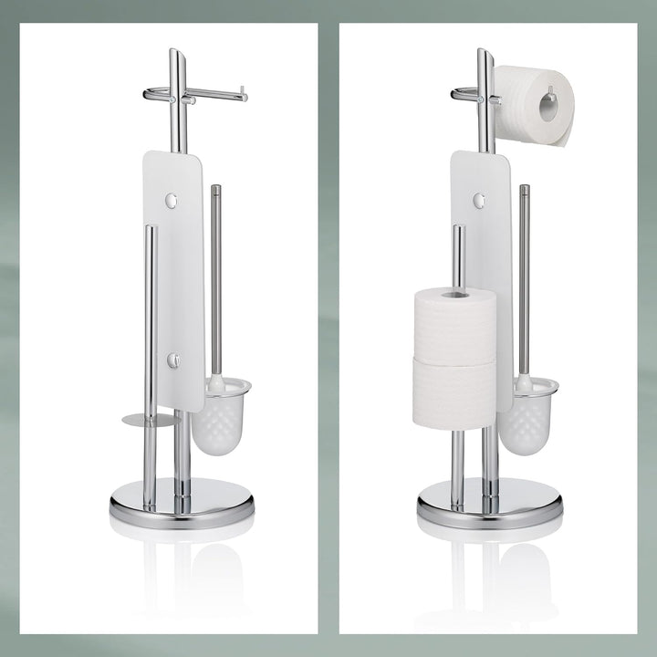 kela Toilettengarnitur Ken mit Ersatzrollenhalter, Metall, silber glänzend, offener Bürstenbehälter,