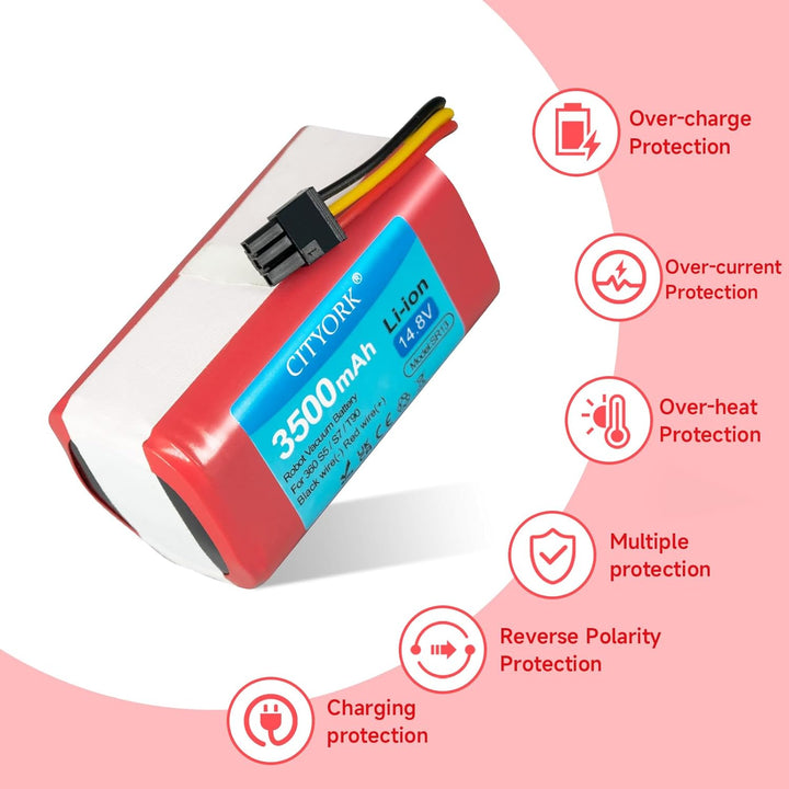 CITYORK 14,8 V 3500 mAh Ersatzakku für 360 S5 S7 S7 Pro T90, wiederaufladbarer Li-Ion-Staubsauger-Ak