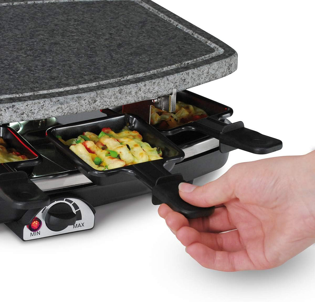 Cloer 6430 Raclette-Grill mit Naturstein, (1200 Watt, 8 Pfännchen antihaftbeschichtet mit wärmeisoli