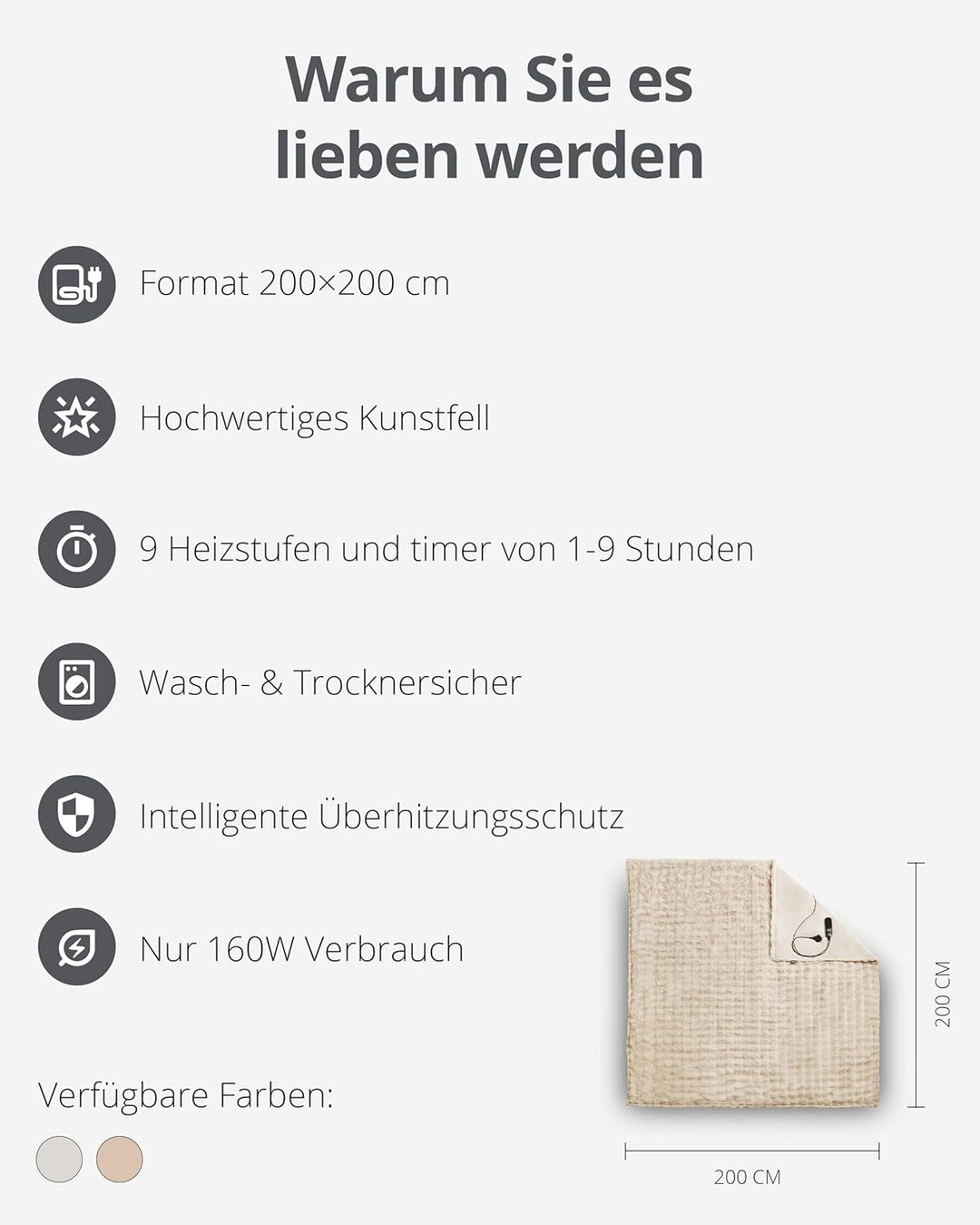 Duux Yentl Bubble Elektrische Wärmedecke – 200x200 cm – Extra Weich – 9 Heizstufen & Timer – Waschba