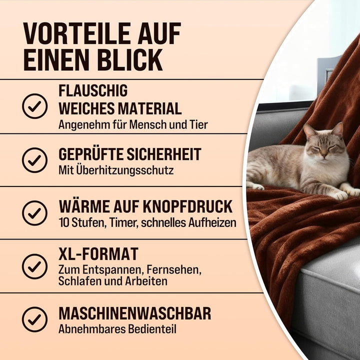 Monzana® Elektrische Heizdecke 180x130cm 120W 10 Heizstufen 10h Timer Abschaltautomatik Überhitzungs