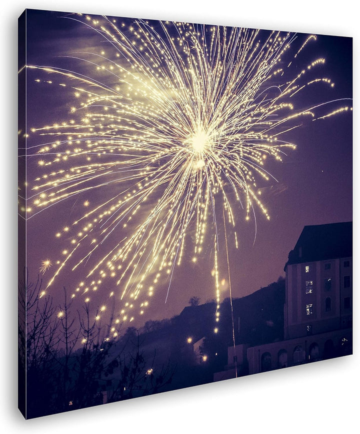 deyoli grosses Feuerwerk am Himmel Format: 60x60 als Leinwand, Motiv fertig gerahmt auf Echtholzrahm