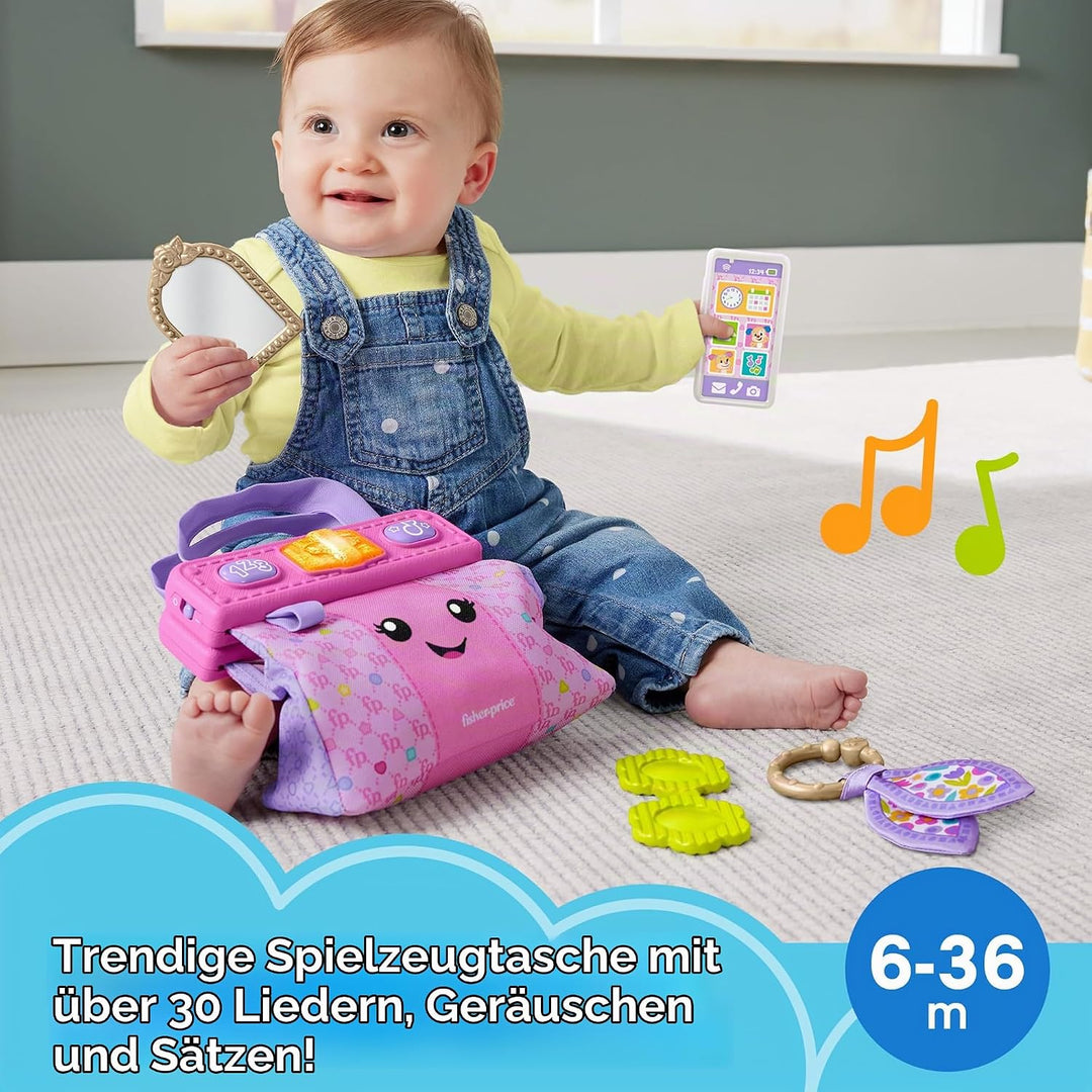 Fisher-Price Baby-Lernspielzeug Lachen &amp; Lernen Geldbörse, Going Places Tasche mit 4 Pretend Play Zu