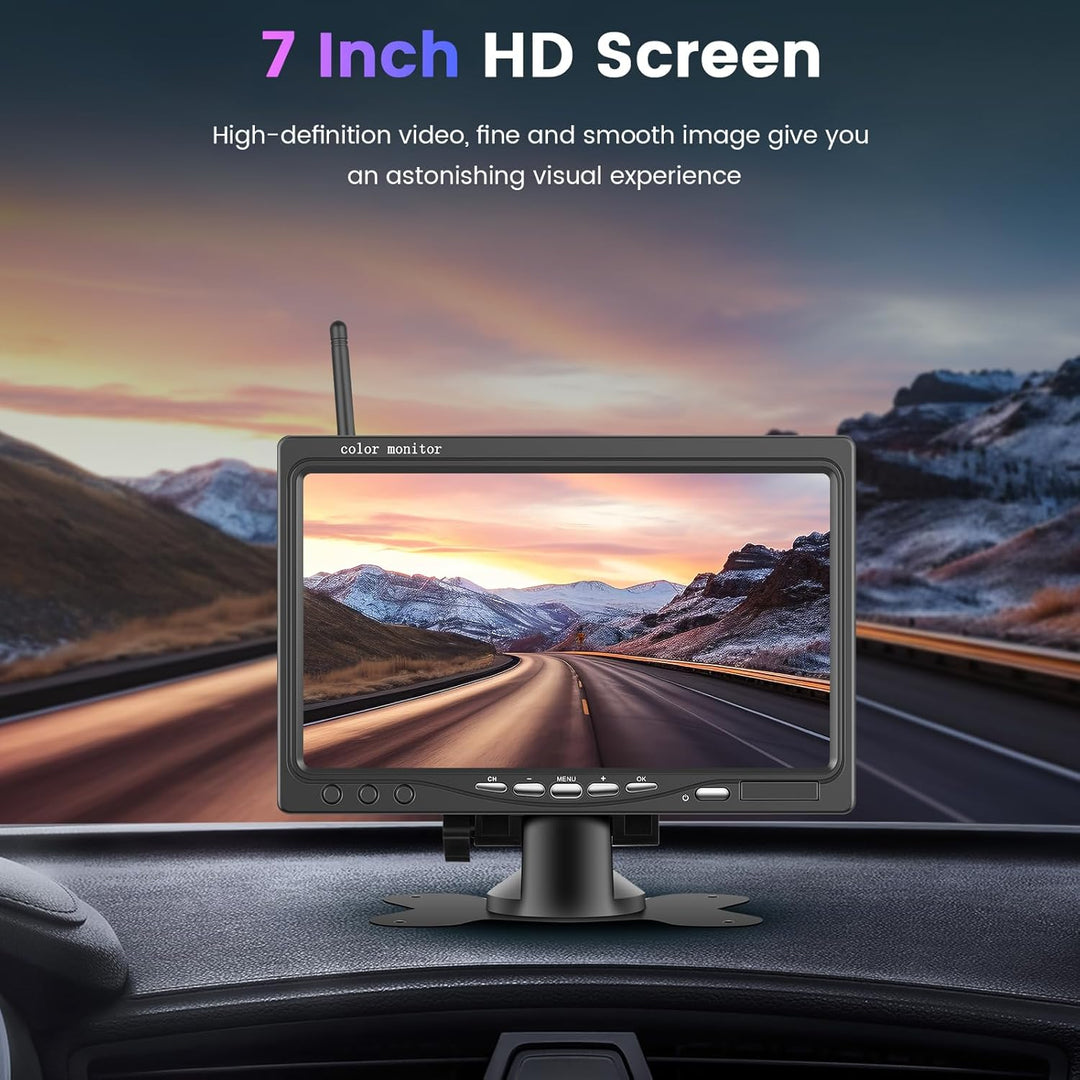 Wireless 2 Rückfahrkamera mit 7-Zoll-HD-IPS-Monitor, Nummernschild IP69 wasserdichte Auto-Rückfahrka