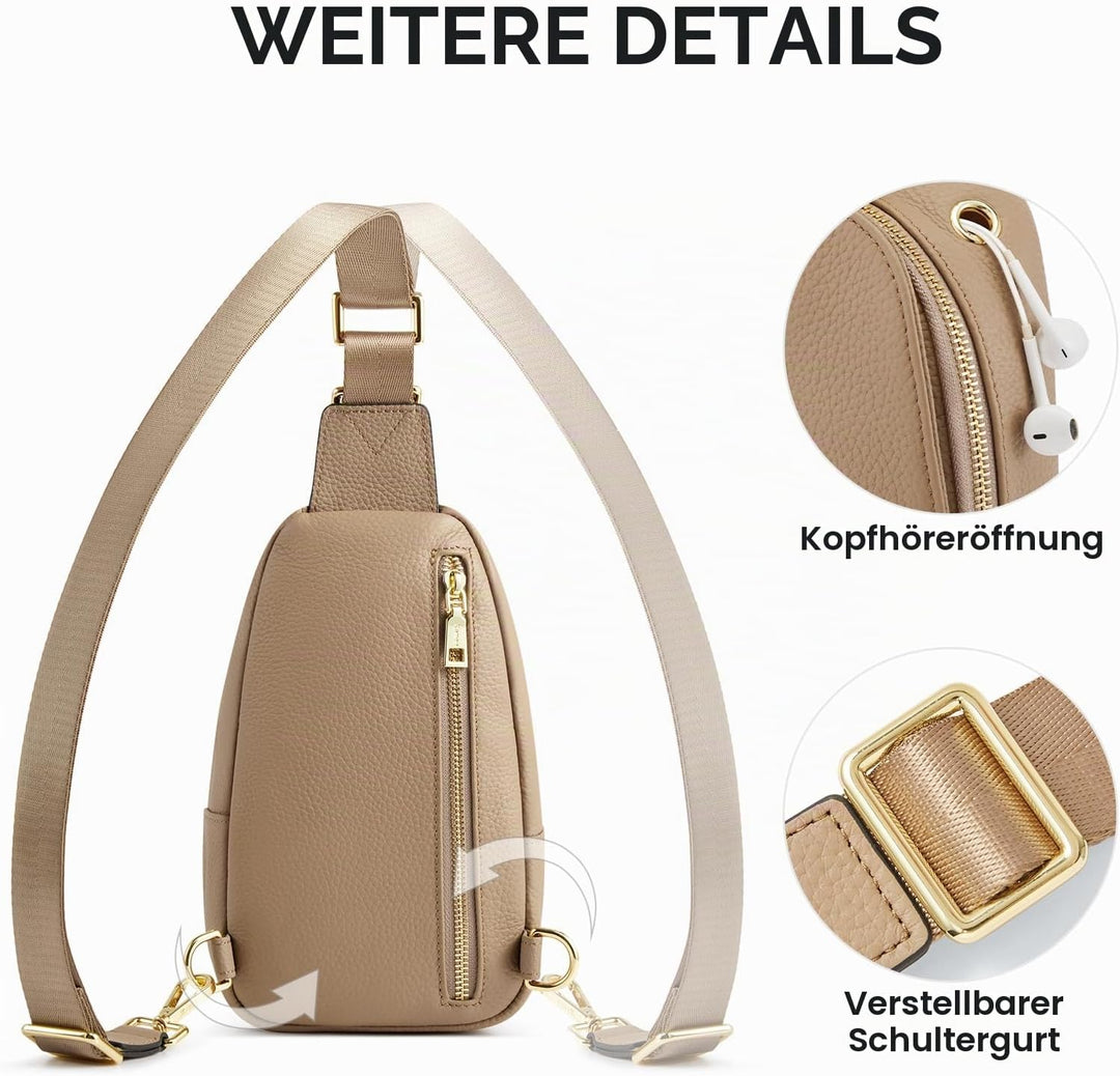 Kattee Damen Brust-Umhängetasche Echtes Leder Sling-Rucksack Kleine Umhängetasche mit RFID-Blockieru