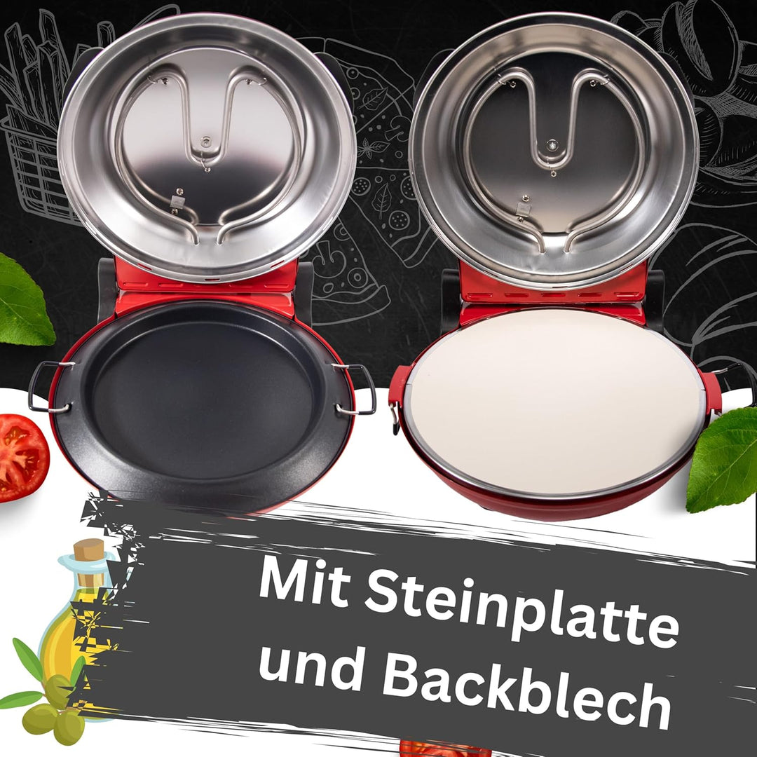 TruWare Pizzaofen elektrisch bis 400 Grad | Elektrischer Pizzabäcker mit Pizza-Schieber Steinplatte