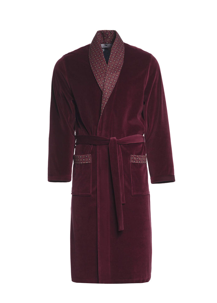 Revise Joel RE-101 Herren Bademantel aus Velours - lang und elegant XL Burgund Rot, XL Burgund Rot