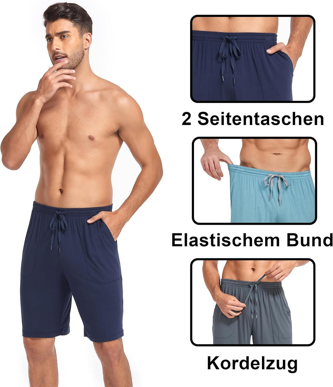 COLORFULLEAF 2er/3er Pack Schlafanzughose Herren Kurz Bambus Pyjamahose Schlafhose Weich Sommer Frei