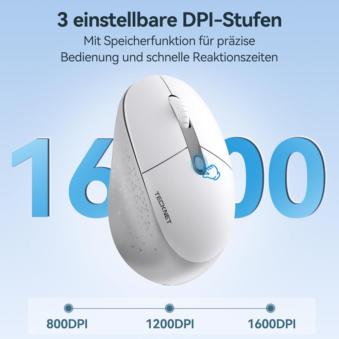 TECKNET Classic Kabellose Maus, Silent Bluetooth Maus (Tri-Modus BT5.2/3.0+2.4G), Wiederaufladbar Er