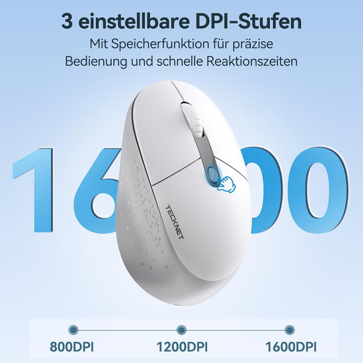 TECKNET Classic Kabellose Maus, Silent Bluetooth Maus (Tri-Modus BT5.2/3.0+2.4G), Wiederaufladbar Er