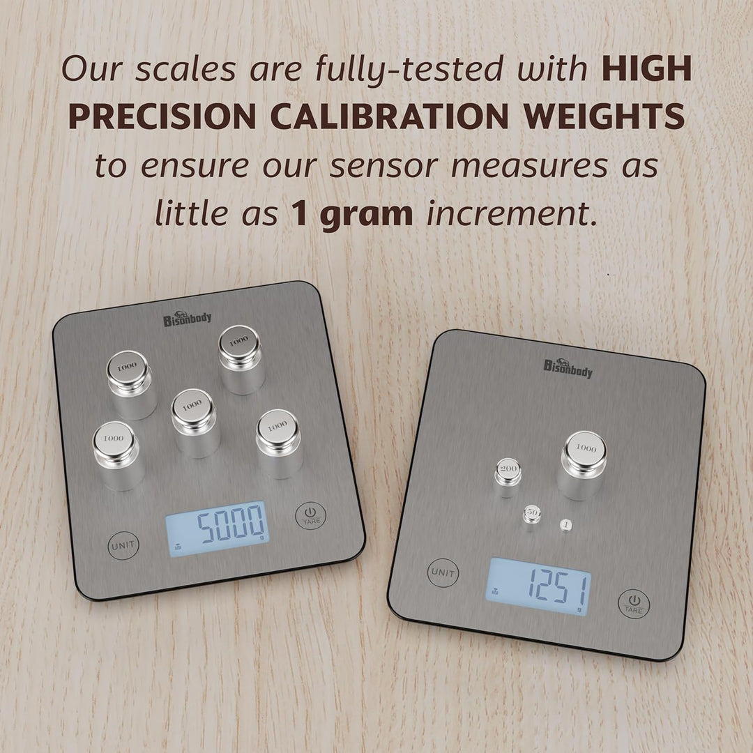 Bisonbody Smart Digital Kitchen Scale, Stainless Steel Metalic Design Weighing Platform, Measure Cal