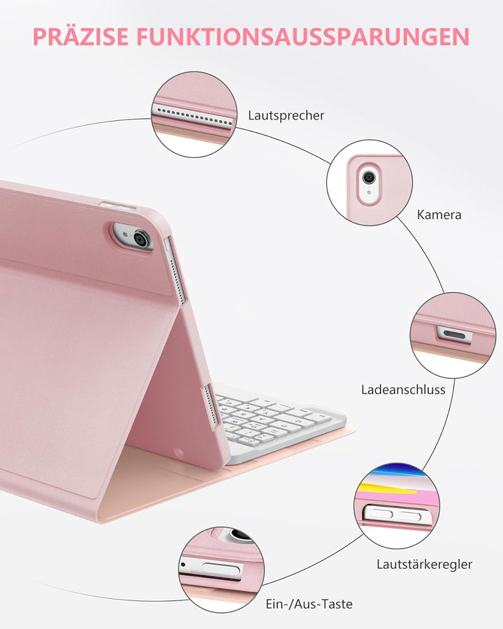 Hülle mit Tastatur für iPad 11/10 Generation (2025/2022, 11/10,9") – Bluetooth 5.0 Keyboard, QWERTZ