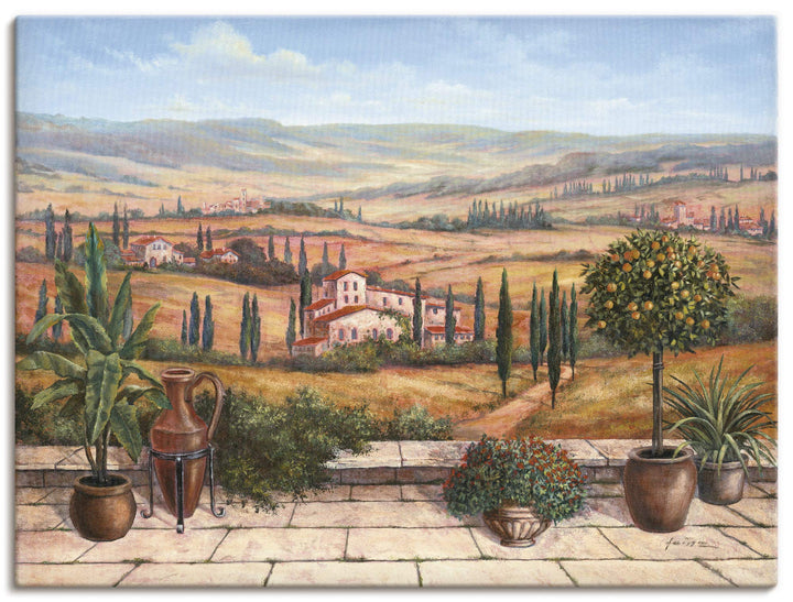Artland Leinwandbild Wandbild Bild auf Leinwand 60x45 cm Wanddeko Toskana Landschaft Italien Natur M