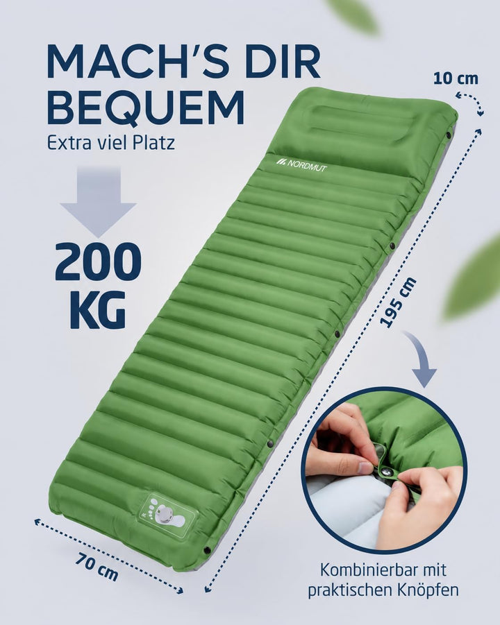 NORDMUT® Isomatte Schnellaufblasend mit integrierter Fusspumpe 10 cm - Isomatte Camping mit kleinem