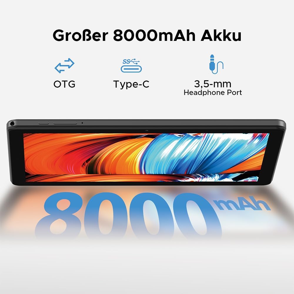 T10W Android 15 Tablet 10 Zoll 16GB RAM +128GB ROM (2TB TF) 2025 Neueste Tablet mit SIM Card Slot, 8
