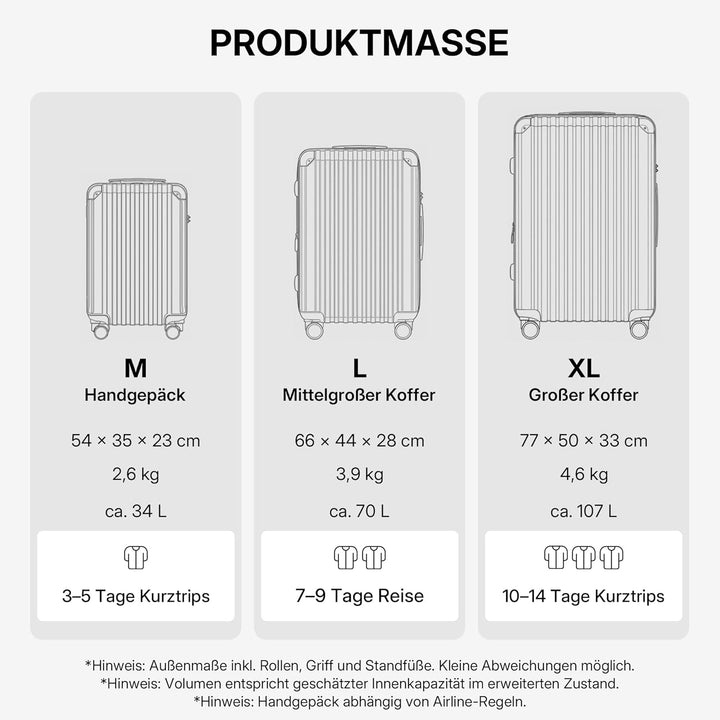 M816 TSA-Schloss, Dehnungsfuge, Teleskopgriff, Reisekoffer mit 4 Rollen, Hartschale, Grosse 76cm-Mit