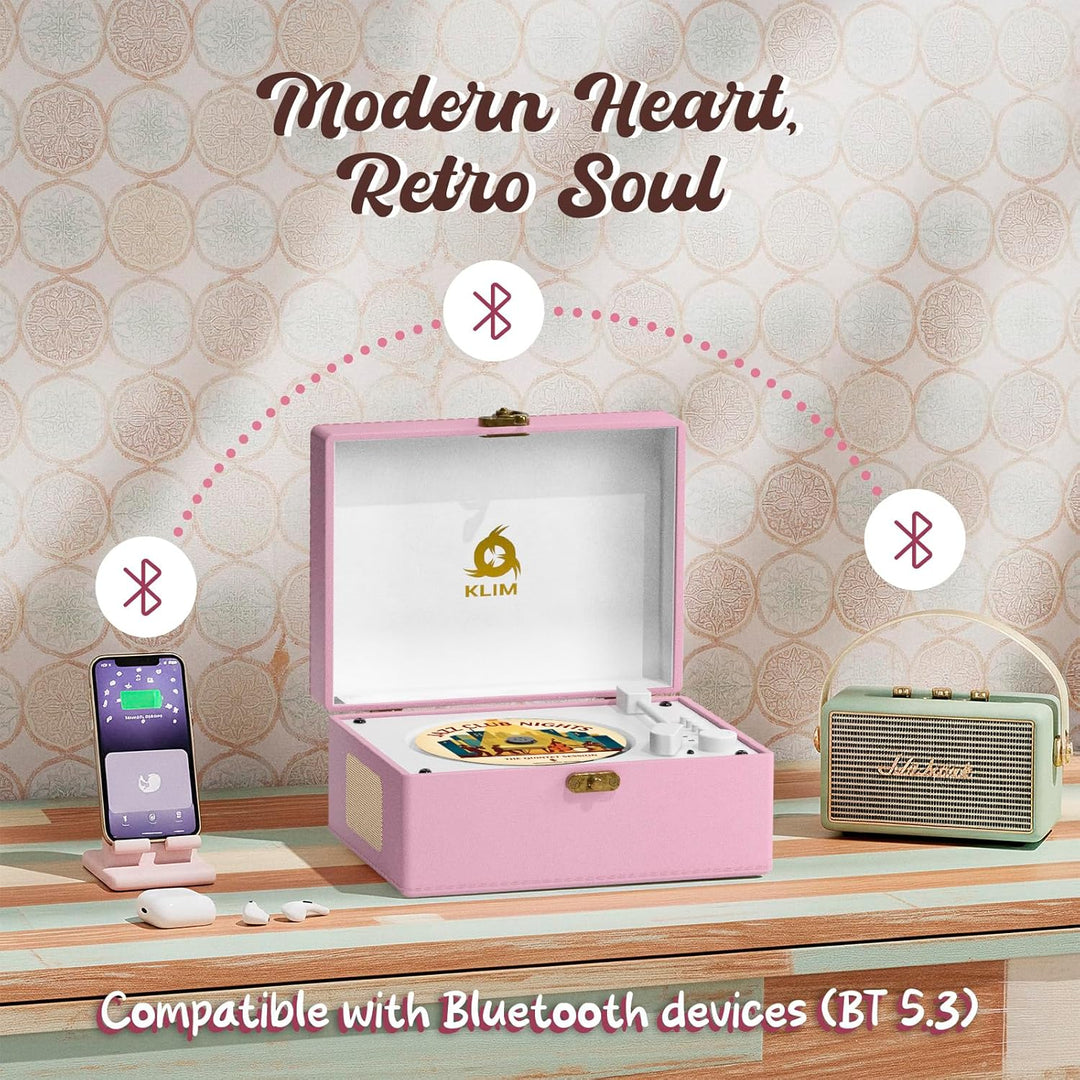 KLIM Retro CD Player – Tragbarer CD-Player mit Lautsprecher, Bluetooth-Empfänger, AUX, USB, Akku, Re