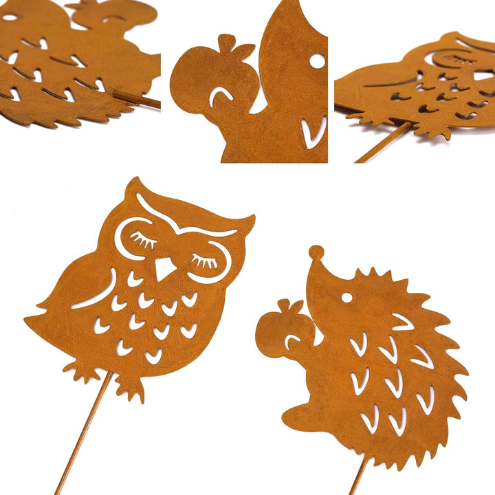 Valery Madelyn 8er Rost Gartenstecker für Herbstdeko Draussen,25cm Rostoptik Gartendeko mit Igel Eul