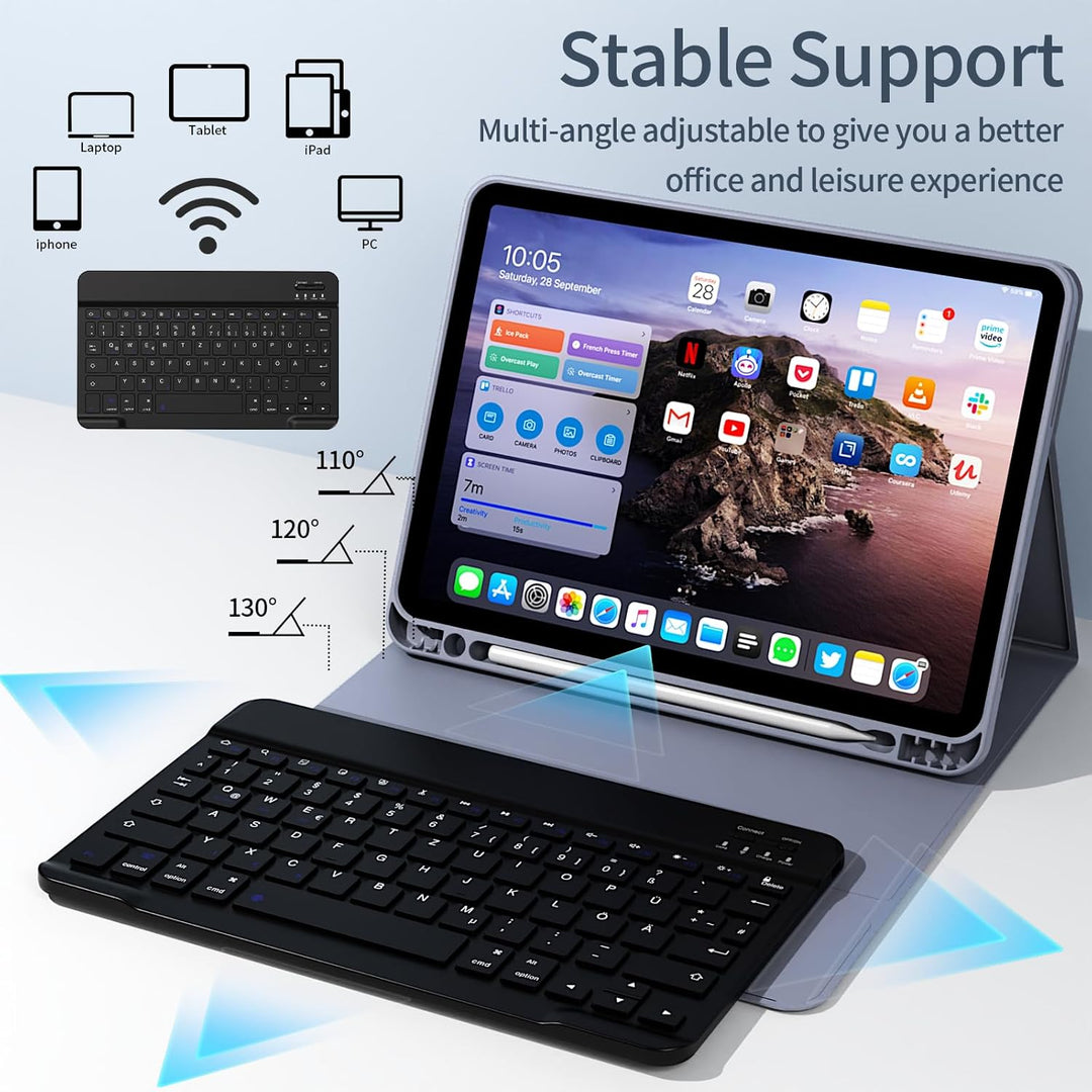 Hülle mit Tastatur für iPad Air 11 Zoll M3/M2, iPad Air 7 6 5 4 (2025/2024/2022/2020) 10,9 Zoll, Sof
