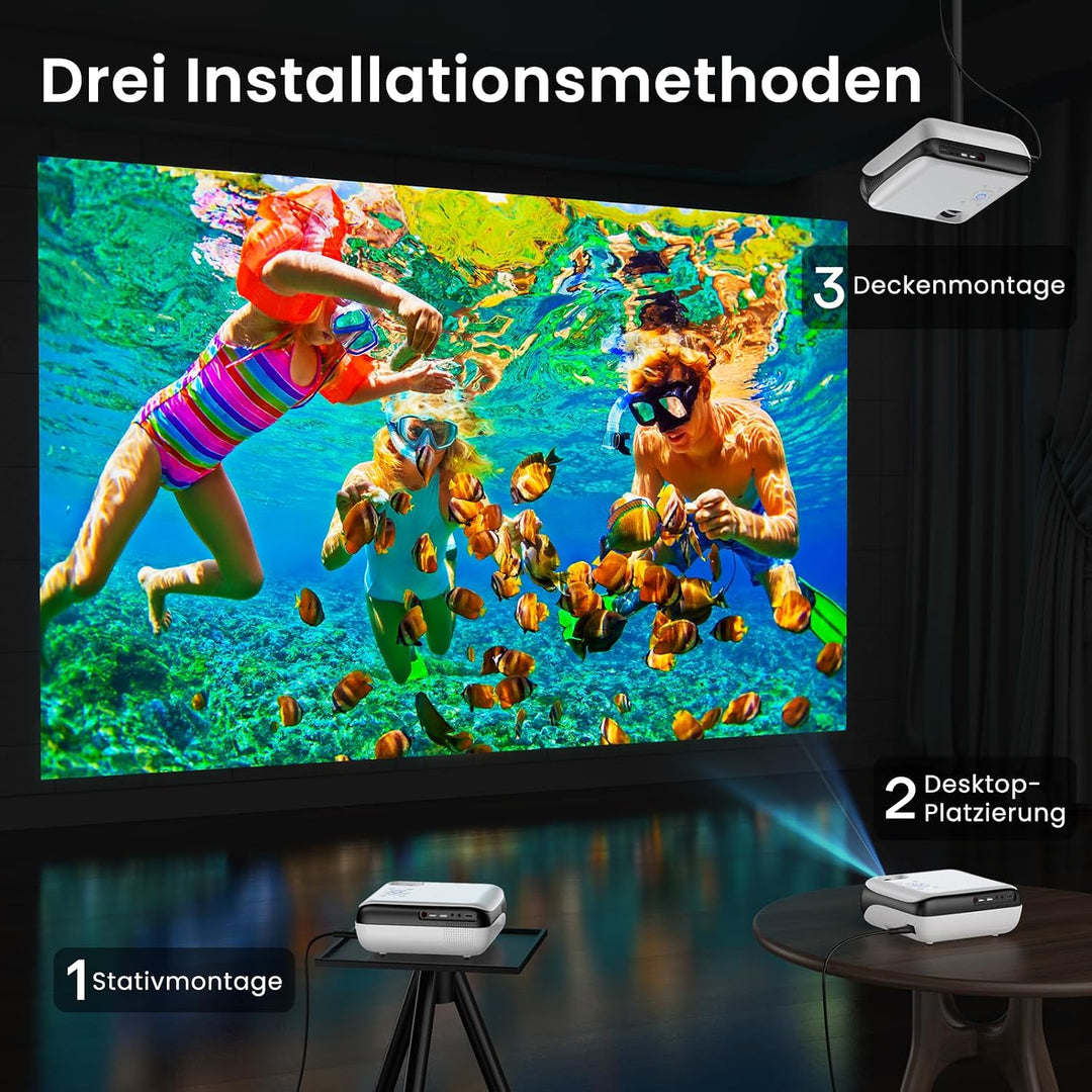 Mini Beamer, HAPPRUN H1 Full HD Beamer mit Bluetooth – Native 1080P Tragbarer Outdoor Projektor mit