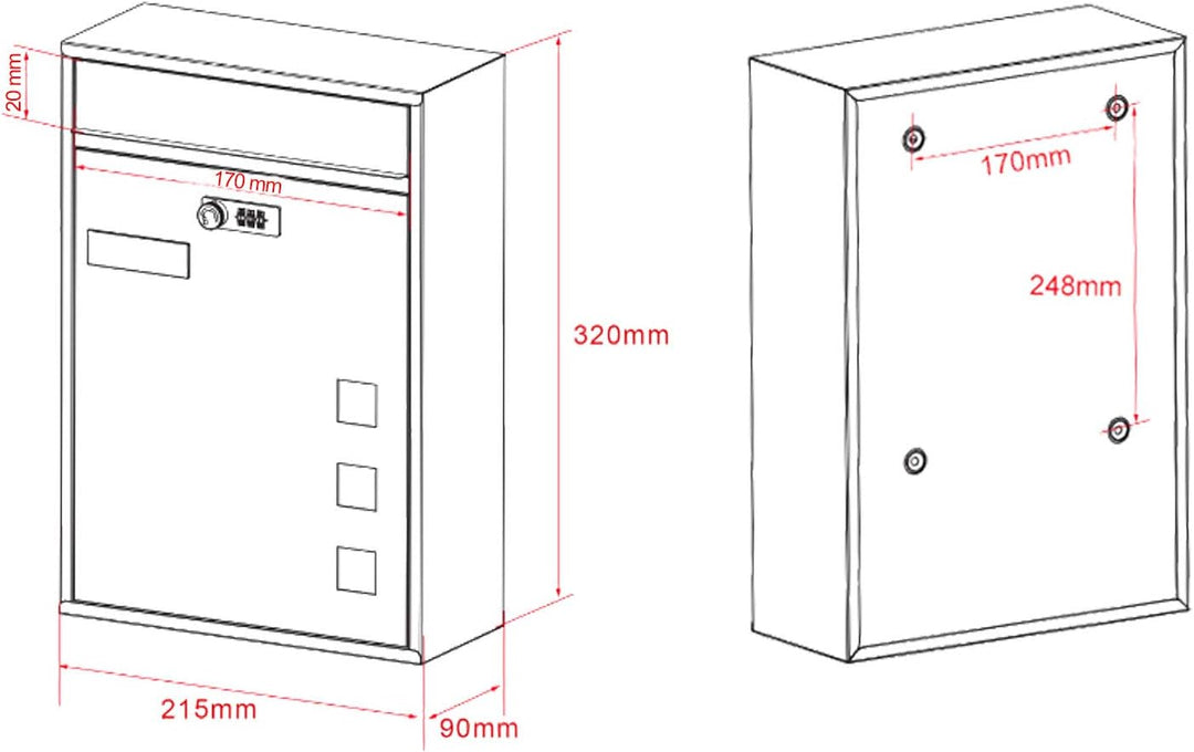 Wiltec Briefkasten anthrazit 215x320x90mm Briefkasten mit Zahlenschloss, Namensschild und Sichtfenst