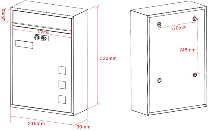 Wiltec Briefkasten anthrazit 215x320x90mm Briefkasten mit Zahlenschloss, Namensschild und Sichtfenst