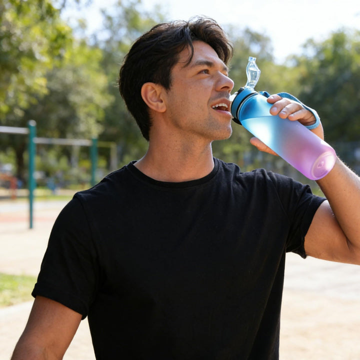 Trinkflasche, 1L Sport-Wasserflasche mit Strohhalm, Zeitmarkierungen, auslaufsicher, BPA-freiTritan,