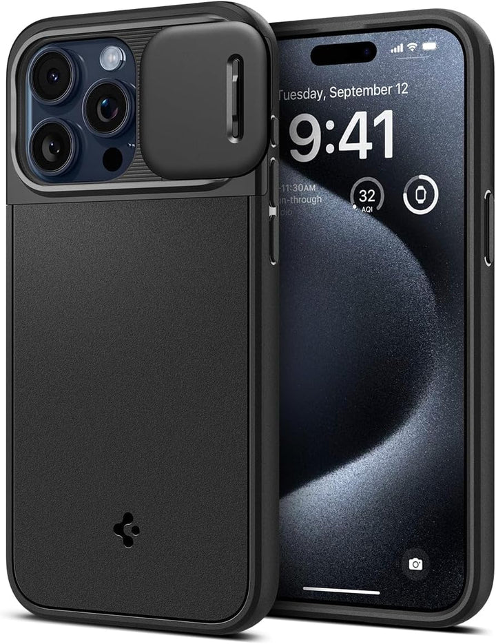 Spigen Optik Armor MagFit Hülle Kompatibel mit iPhone 15 Pro Kompatibel mit MagSafe -Schwarz, Schwar