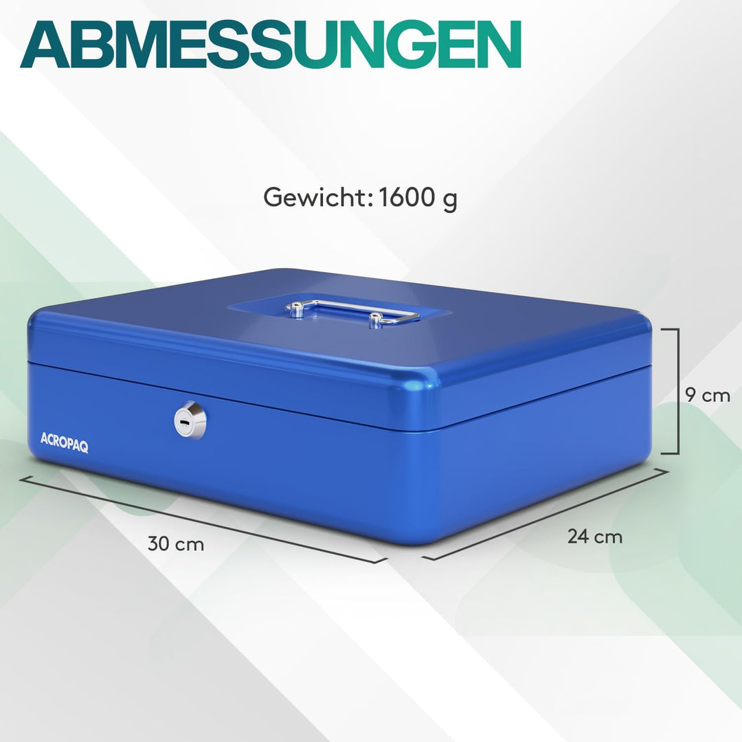 ACROPAQ Geldkassette abschliessbar - Kasse mit Münzzählbrett, Gross 24 x 30 x 9 cm - Abschliessbare