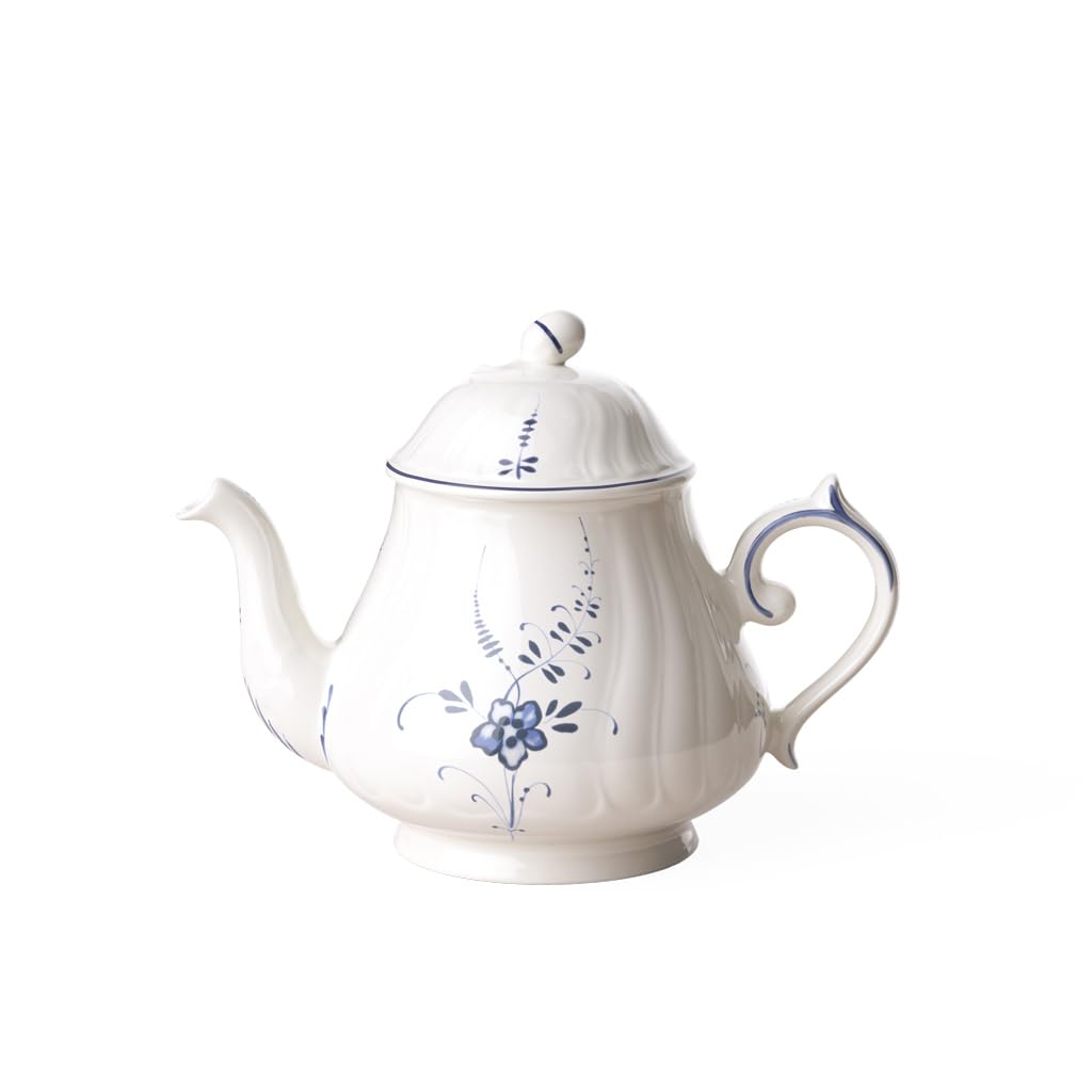 Villeroy und Boch Vieux Luxembourg Teekanne, 1,1 Liter, Premium Porzellan, weiss/blau