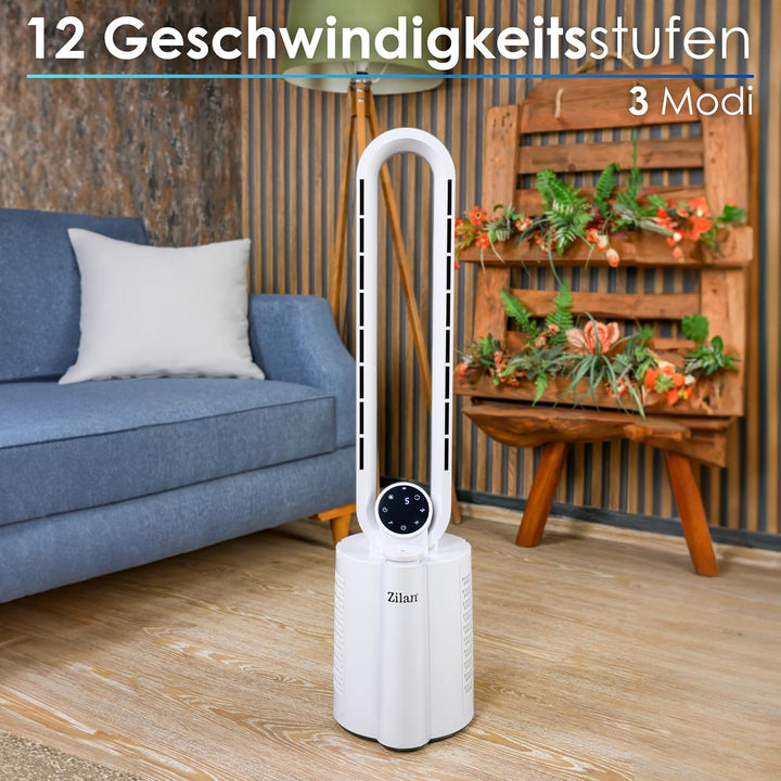 Zilan Turmventilator Blattlos Leise Standventilator mit Fernbedienung – 12 Stufen, 3 Modi, BLDC Moto