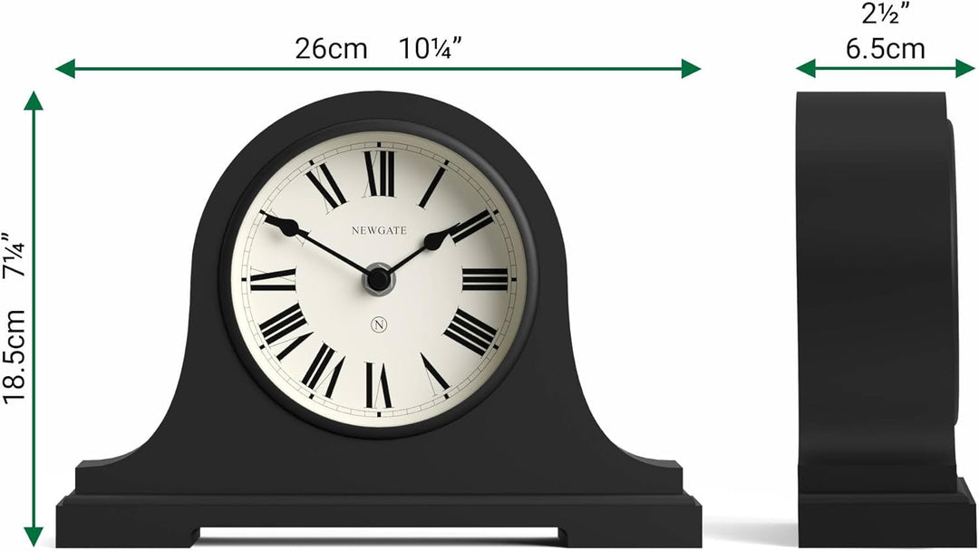 NEWGATE® Broadway Kaminsims Uhr | Klassisches Design des napoleonhutes | Schwarz | Römische ziffern
