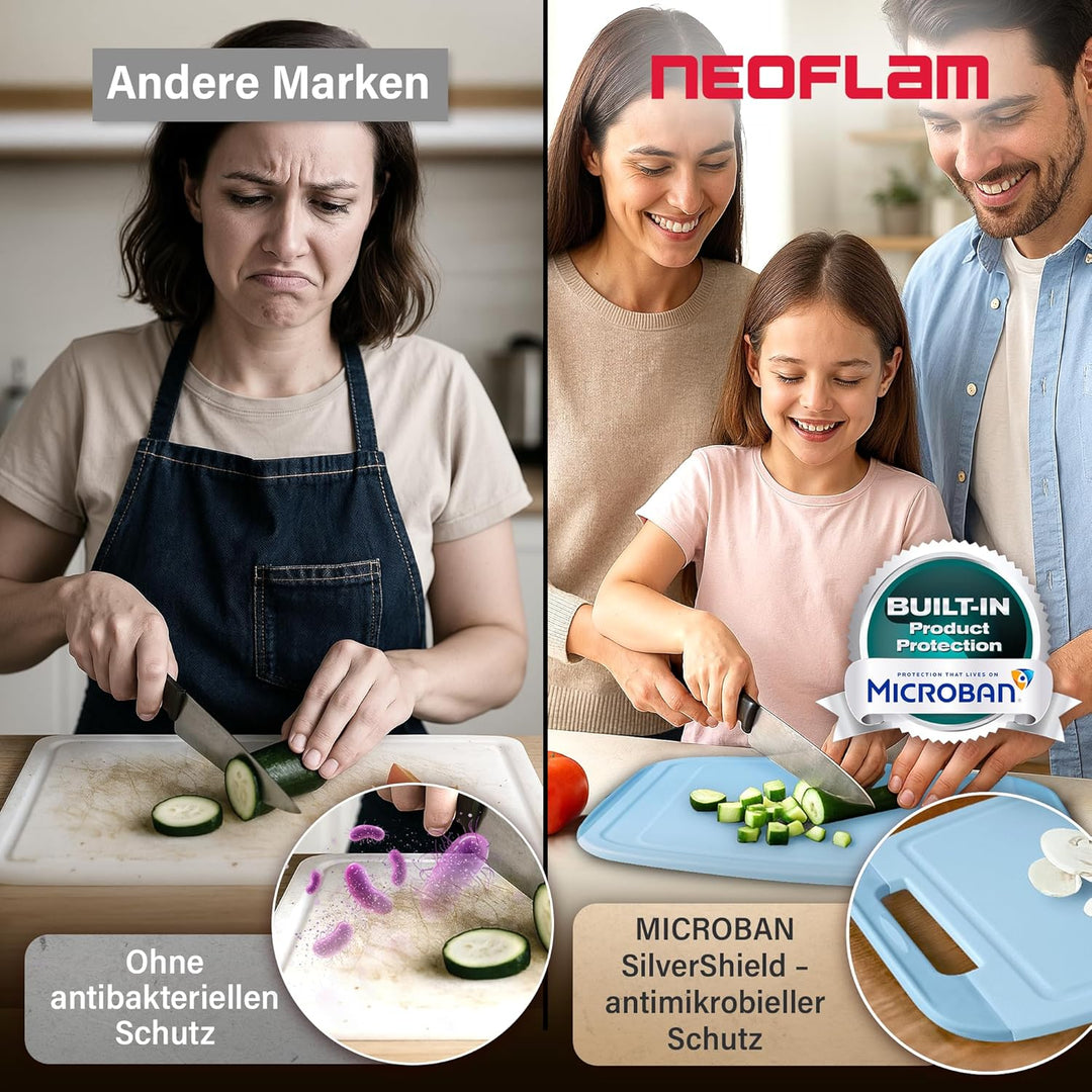 NEOFLAM® Schneidebrett Kunststoff gross, mittel, klein – Schneidebretter spülmaschinenfest, Schneide