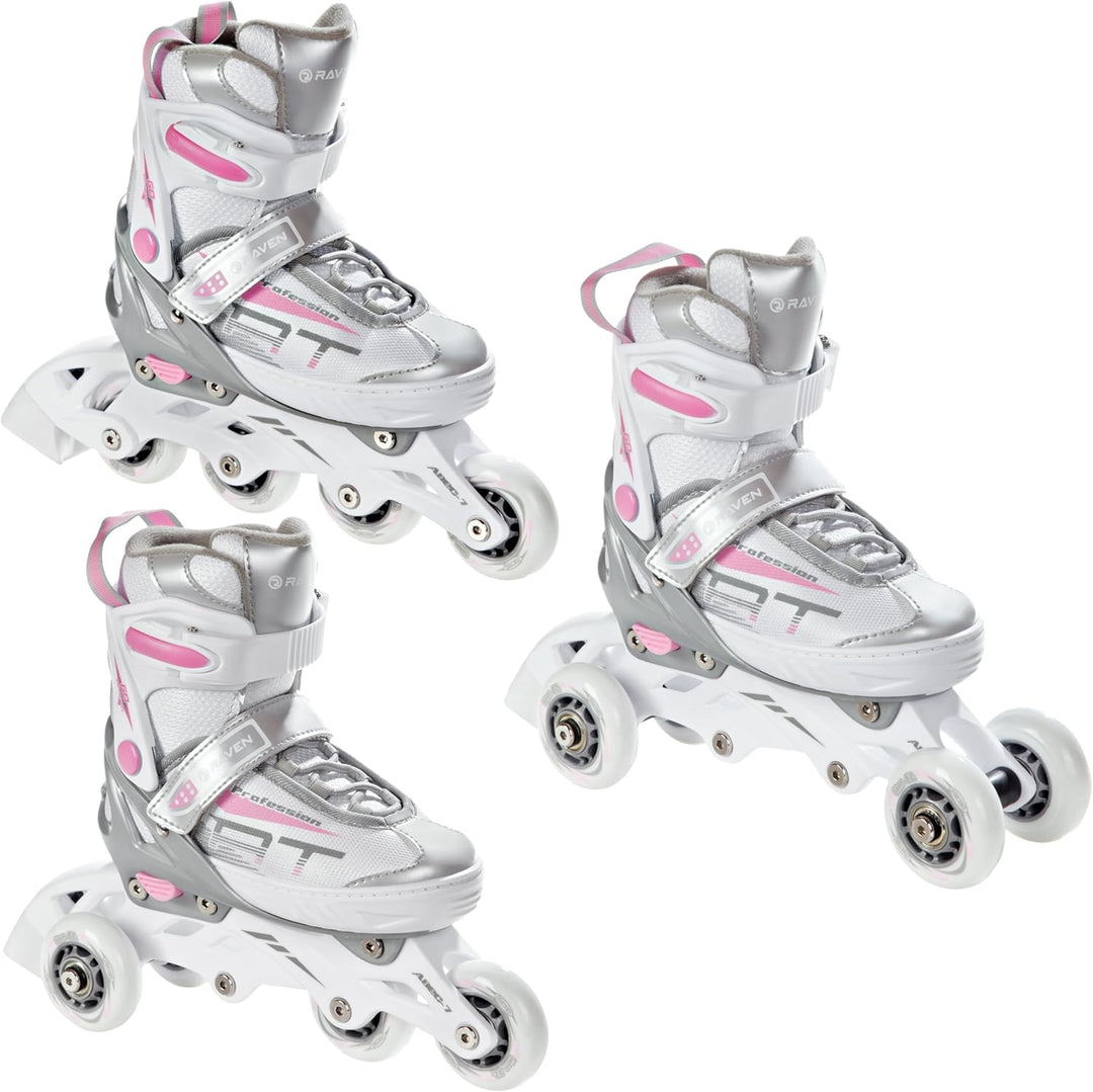 3in1 Inline Skates Inliner Triskates Rollschuhe Raven Profession Weiss/Rosa 35-39(23cm-25,5cm), Weis