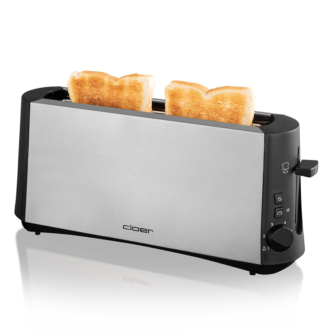 Cloer 3810 Langschlitztoaster, 880 W für 2 Toastscheiben mit "Graubrot-Funktion" zum Toasten von ver