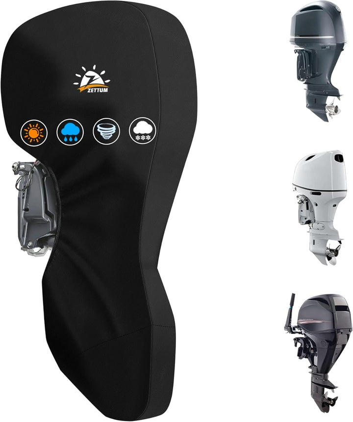 Zettum Aussenborder Abdeckung für Motoren von 60 bis 90 PS, 600D Bootsmotorabdeckung Wasserdicht &amp; H