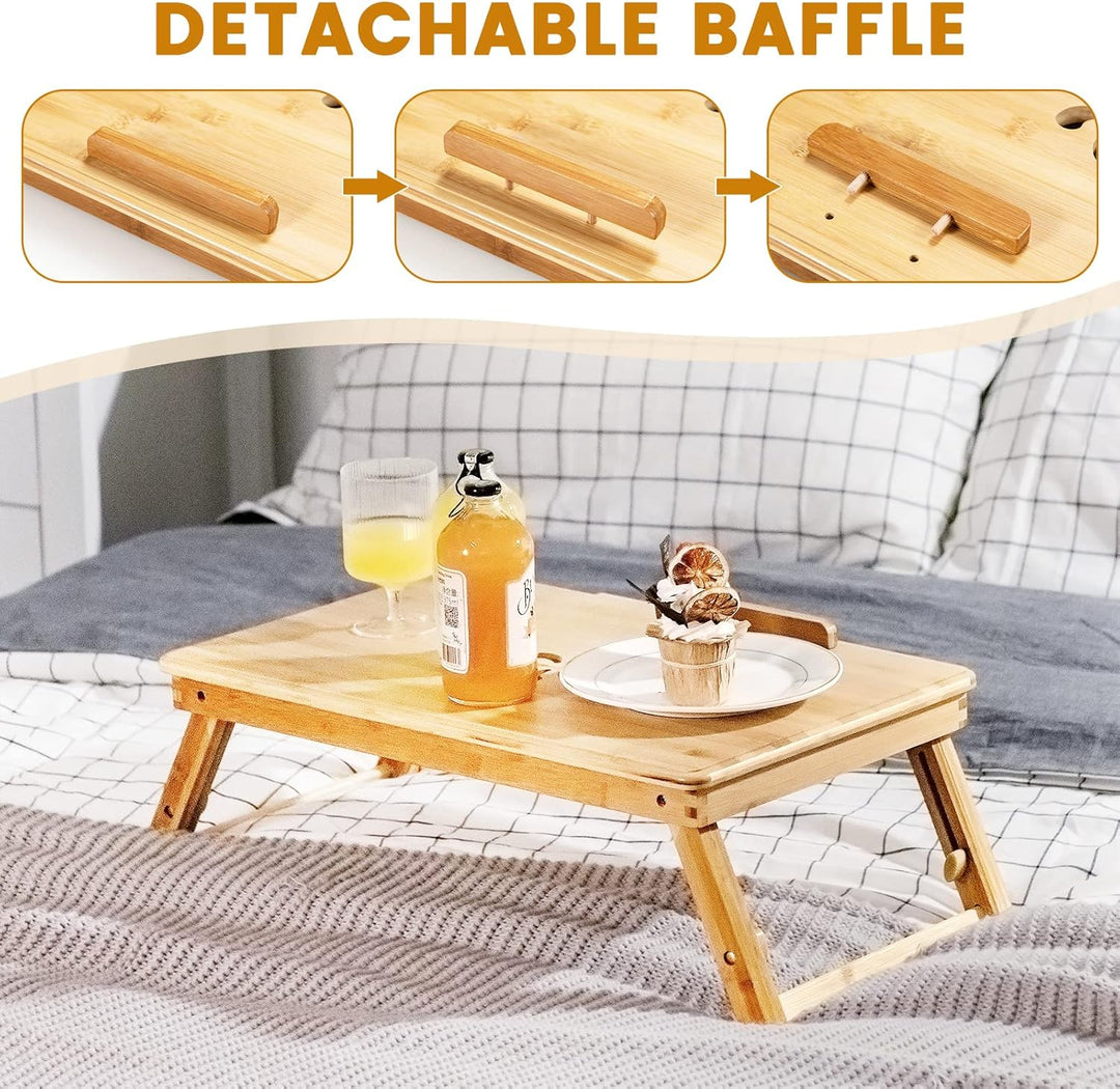 GIANTEX Laptoptisch fürs Bett, Bambus-Serviertablett mit 4-stufiger neigbarer Schreibtischplatte und
