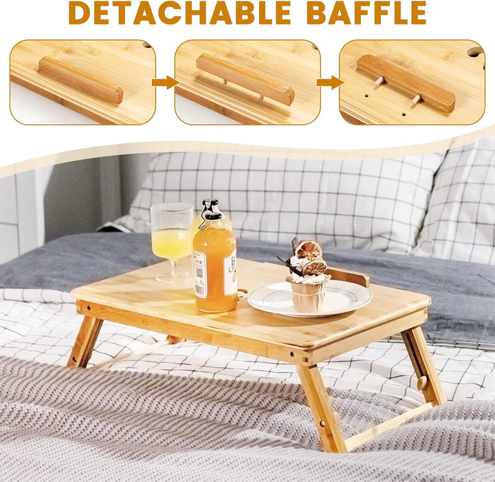 GIANTEX Laptoptisch fürs Bett, Bambus-Serviertablett mit 4-stufiger neigbarer Schreibtischplatte und